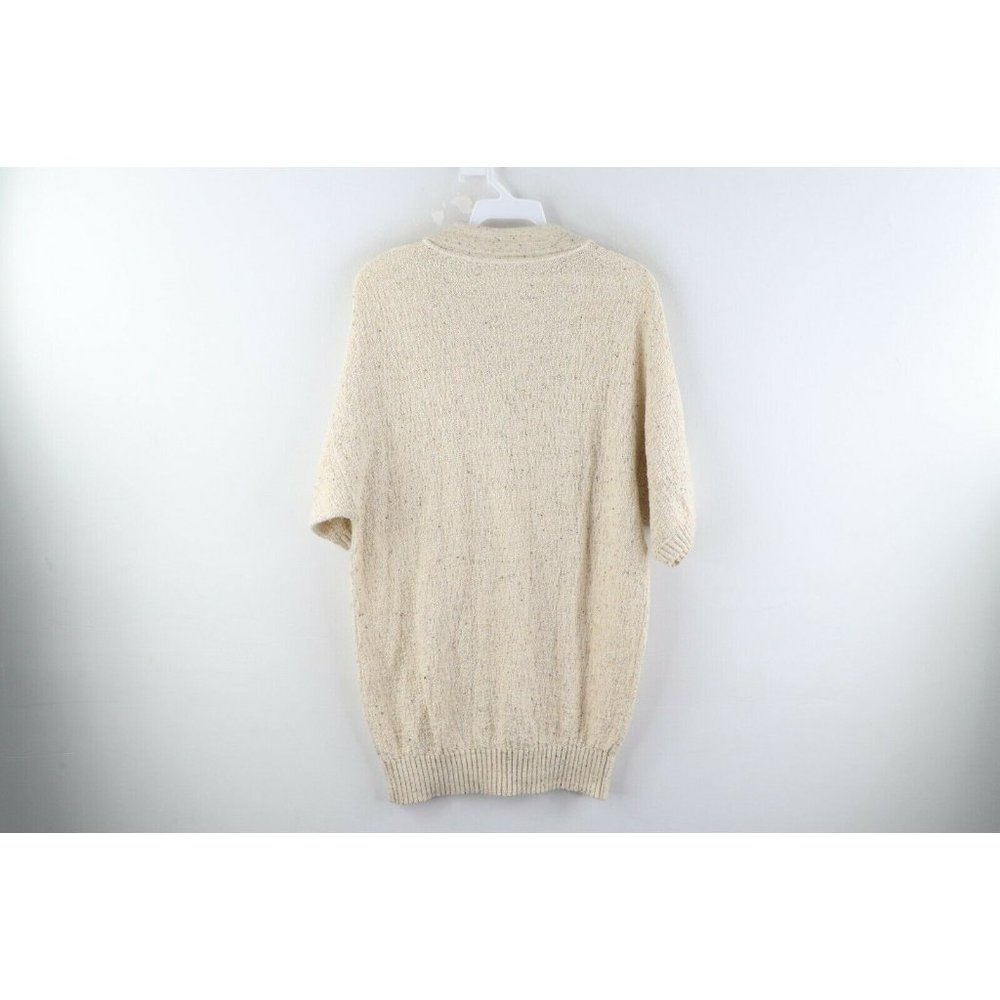 Vintage 70s Rockabilly Mens Medium Cable Knit Collared Short Sleeve Polo Sweater - Picture 5 of 7